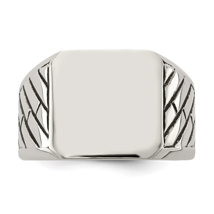 Men's Fashion Jewelry, Chisel Brand Stainless Steel  Polished with Black Enamel Signet Ring