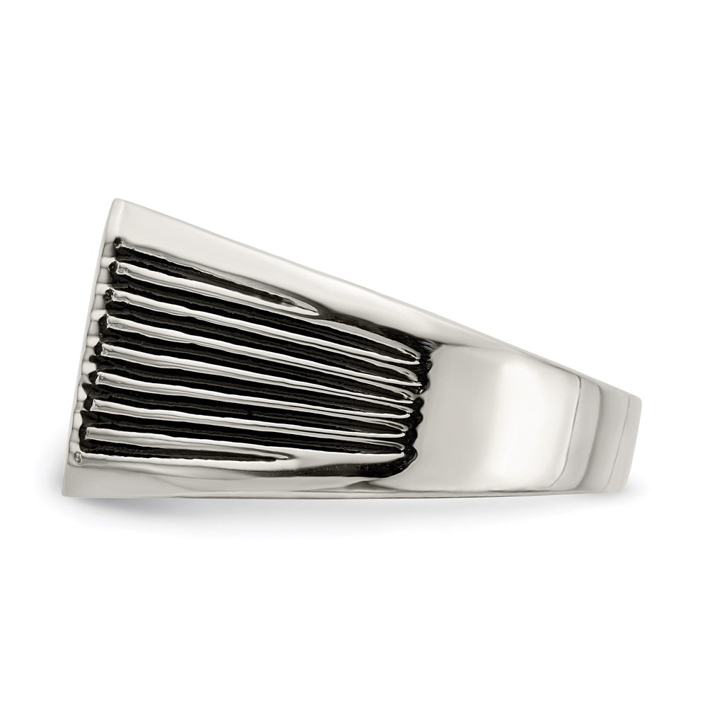Men's Fashion Jewelry, Chisel Brand Stainless Steel Polished with Black Enamel Signet Ring