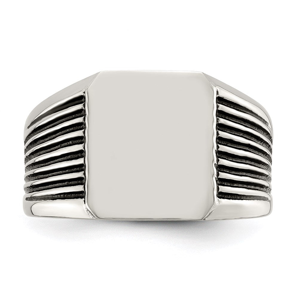 Men's Fashion Jewelry, Chisel Brand Stainless Steel Polished with Black Enamel Signet Ring