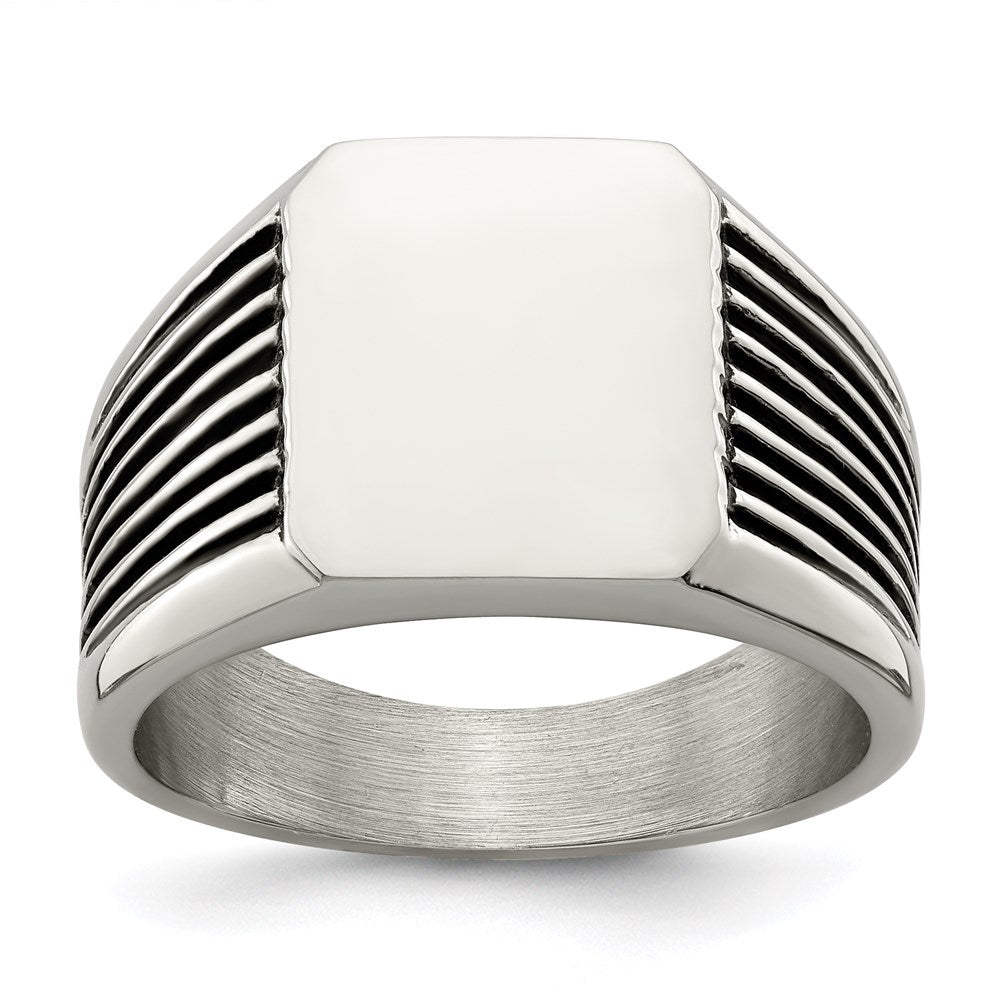 Men's Fashion Jewelry, Chisel Brand Stainless Steel Polished with Black Enamel Signet Ring
