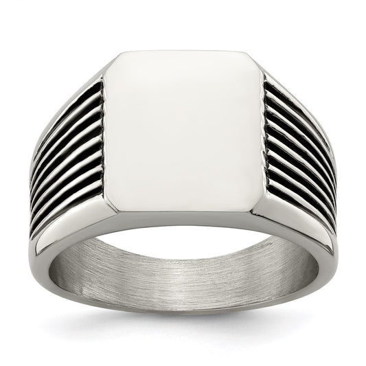 Men's Fashion Jewelry, Chisel Brand Stainless Steel Polished with Black Enamel Signet Ring