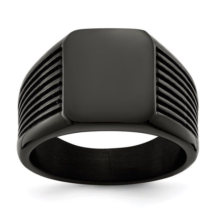 Men's Fashion Jewelry, Chisel Brand Stainless Steel Polished Black IP-plated Signet Ring