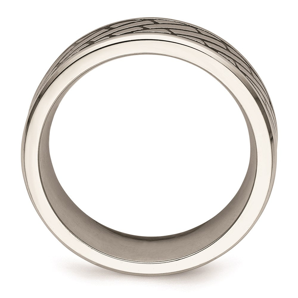 Men's Fashion Jewelry, Chisel Brand Stainless Steel Antiqued and Polished Brick Pattern 7.5mm Ring Band