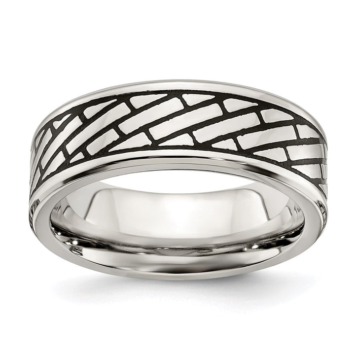 Men's Fashion Jewelry, Chisel Brand Stainless Steel Antiqued and Polished Brick Pattern 7.5mm Ring Band