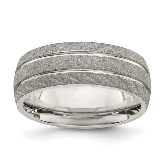 Men's Fashion Jewelry, Chisel Brand Stainless Steel Polished and Satin 8mm Ring Band