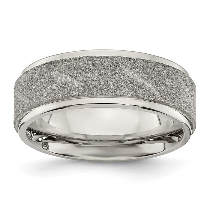 Men's Fashion Jewelry, Chisel Brand Stainless Steel Polished and Satin Beveled Edge 8mm Ring Band