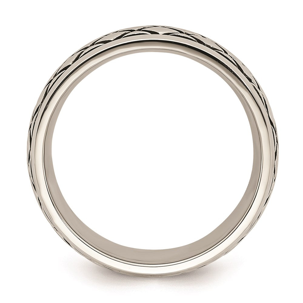Men's Fashion Jewelry, Chisel Brand Stainless Steel Polished and Antiqued Checkered Pattern 8mm Ring Band
