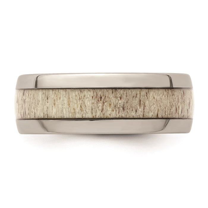 Men's Fashion Jewelry, Chisel Brand Stainless Steel Polished with Antler Inlay 8mm Ring Band