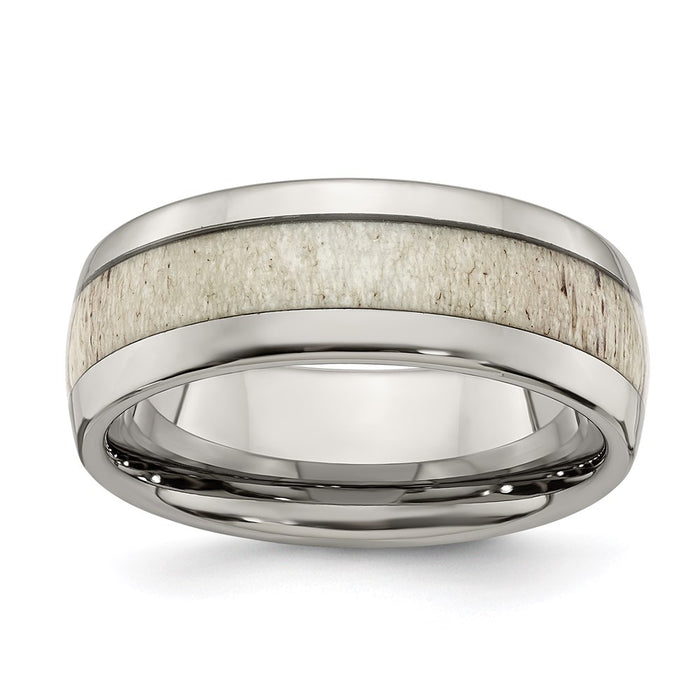 Men's Fashion Jewelry, Chisel Brand Stainless Steel Polished with Antler Inlay 8mm Ring Band