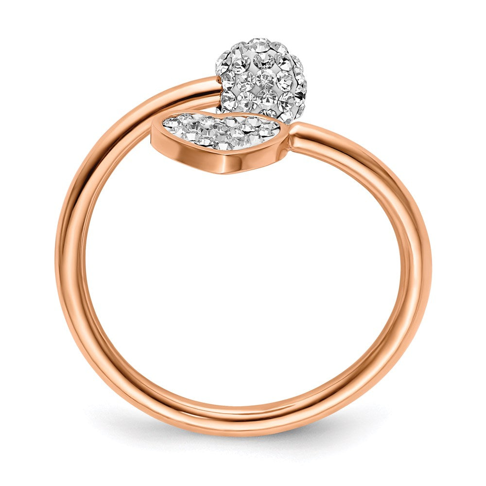 Women's Fashion Jewelry, Chisel Brand Stainless Steel Polished Rose IP-plated with Preciosa Crystal Heart Ring
