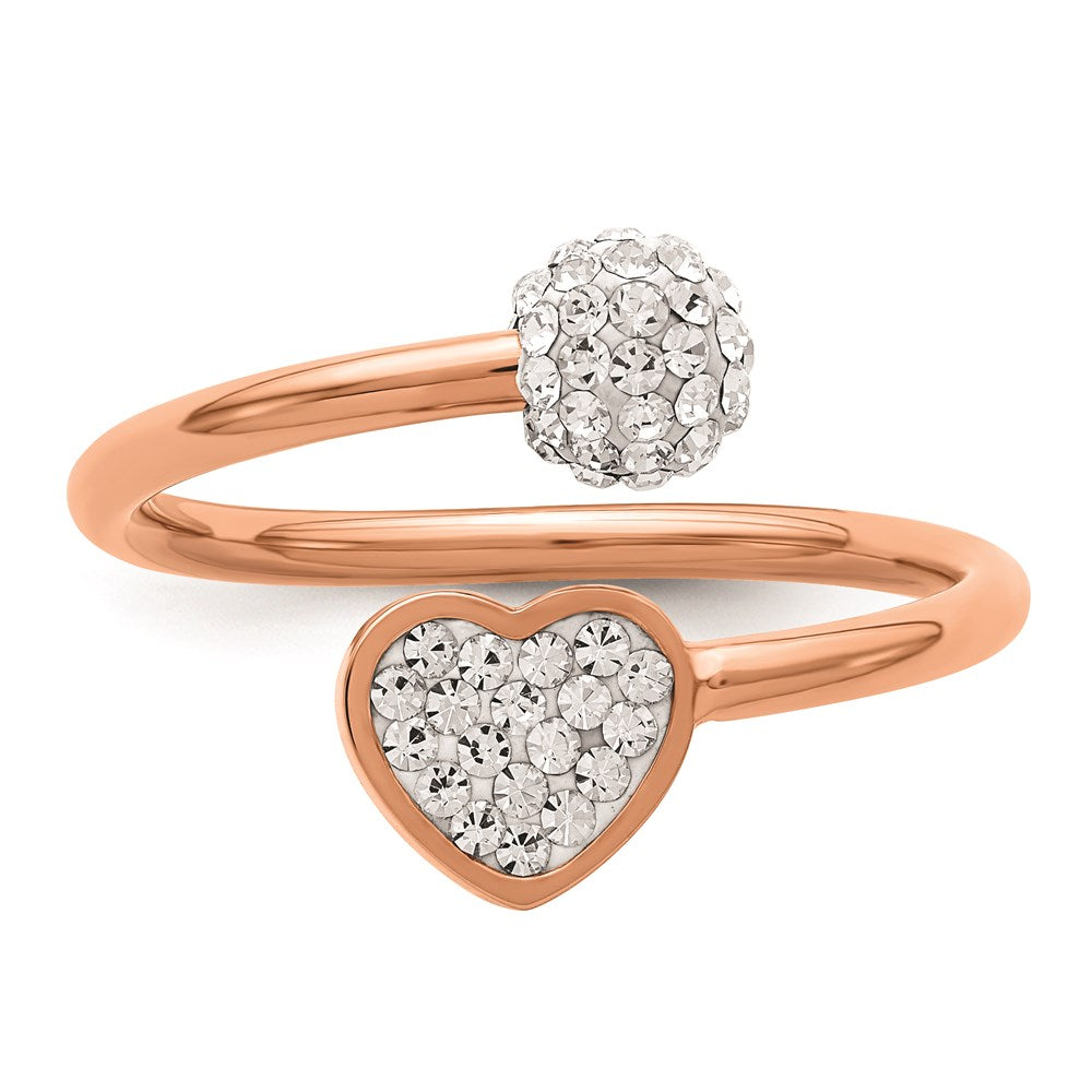 Women's Fashion Jewelry, Chisel Brand Stainless Steel Polished Rose IP-plated with Preciosa Crystal Heart Ring