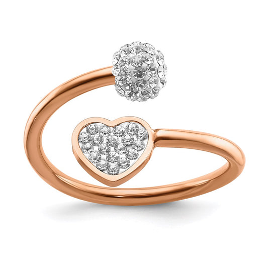 Women's Fashion Jewelry, Chisel Brand Stainless Steel Polished Rose IP-plated with Preciosa Crystal Heart Ring