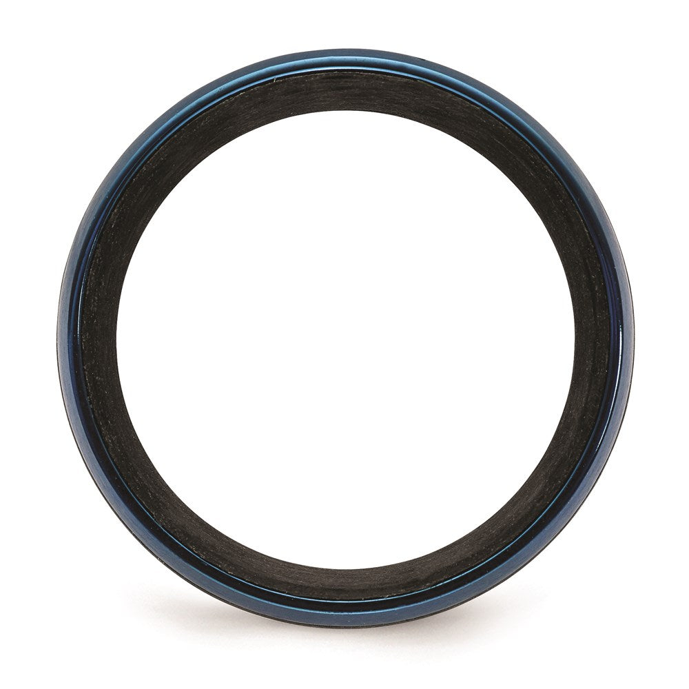 Men's Fashion Jewelry, Chisel Brand Black Carbon Fiber with Brushed Blue IP-plated Stainless Steel 8mm Ring Band