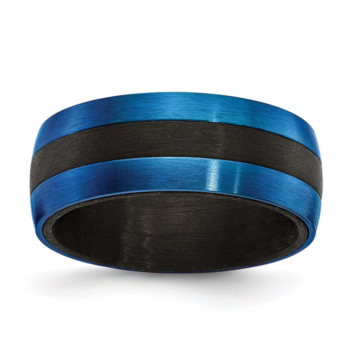 Men's Fashion Jewelry, Chisel Brand Black Carbon Fiber with Brushed Blue IP-plated Stainless Steel 8mm Ring Band