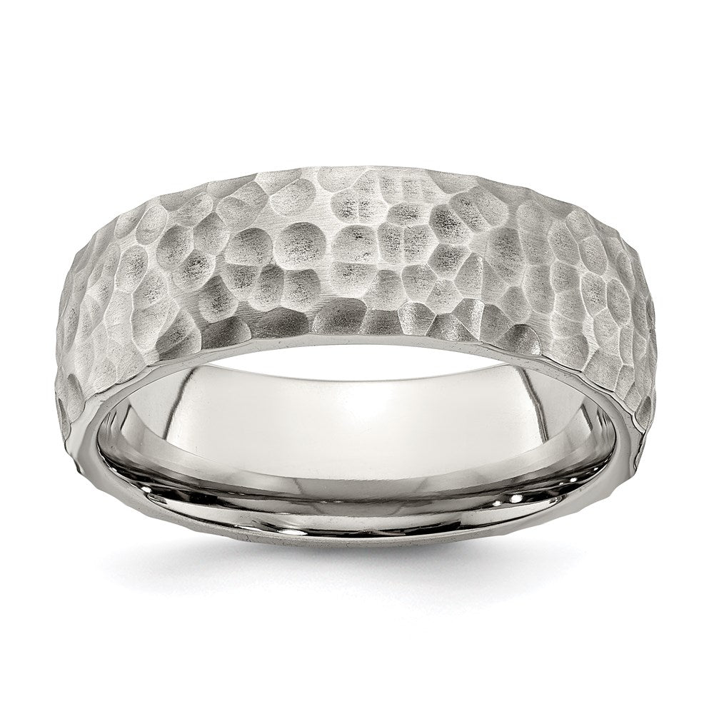 Men's Fashion Jewelry, Chisel Brand Stainless Steel Brushed and Polished Hammered 7.5mm Ring Band