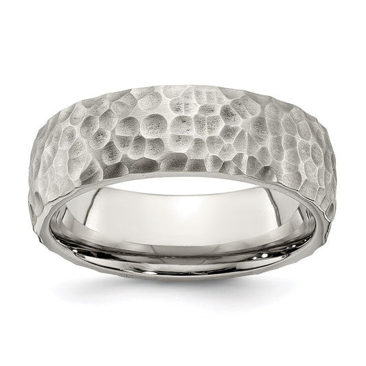 Men's Fashion Jewelry, Chisel Brand Stainless Steel Brushed and Polished Hammered 7.5mm Ring Band