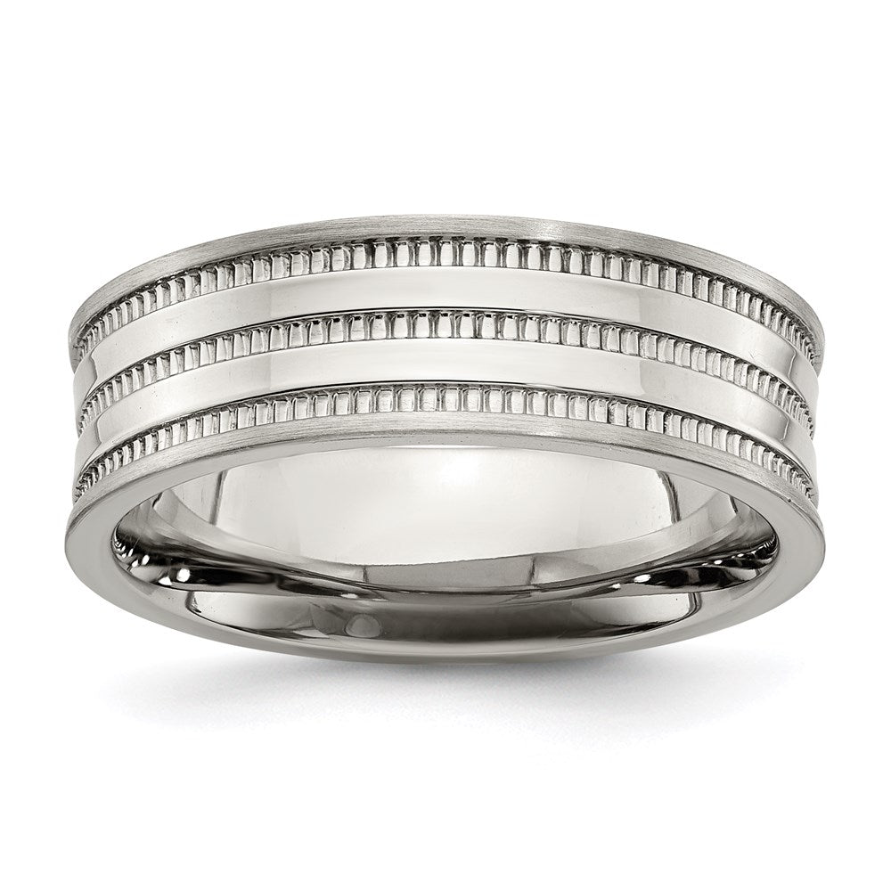 Men's Fashion Jewelry, Chisel Brand Stainless Steel Polished and Beaded 7mm Ring Band