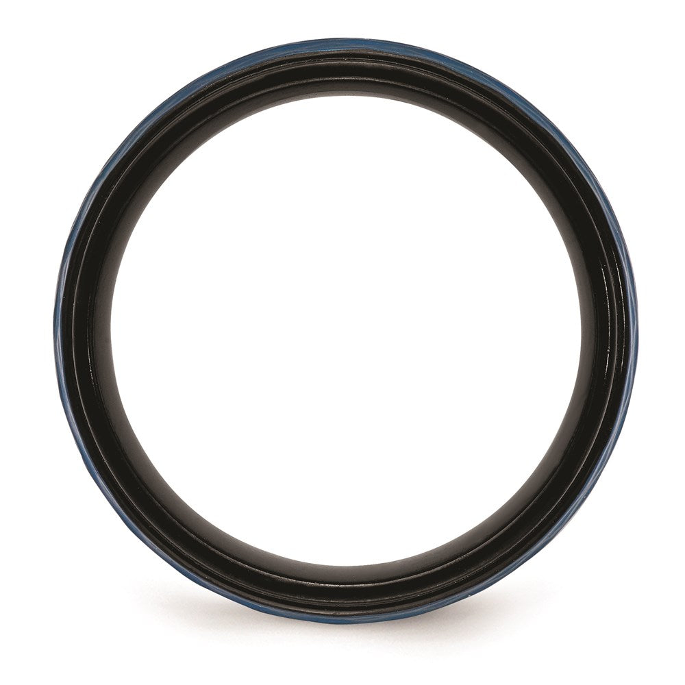 Men's Fashion Jewelry, Chisel Brand Stainless Steel Brushed and Polished Black/Blue IP-plated 8.00mm Ring Band