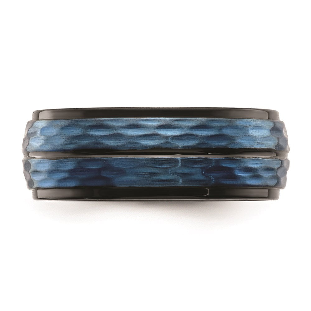 Men's Fashion Jewelry, Chisel Brand Stainless Steel Brushed and Polished Black/Blue IP-plated 8.00mm Ring Band