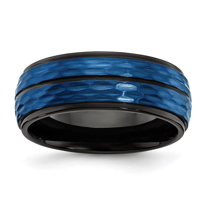 Men's Fashion Jewelry, Chisel Brand Stainless Steel Brushed and Polished Black/Blue IP-plated 8.00mm Ring Band