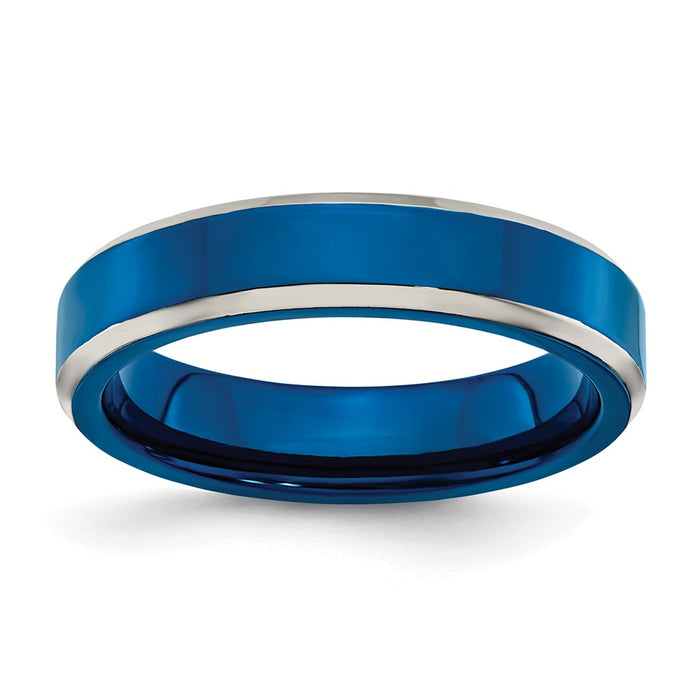 Men's Fashion Jewelry, Chisel Brand Stainless Steel Polished Blue IP-plated 5.00mm Ring Band
