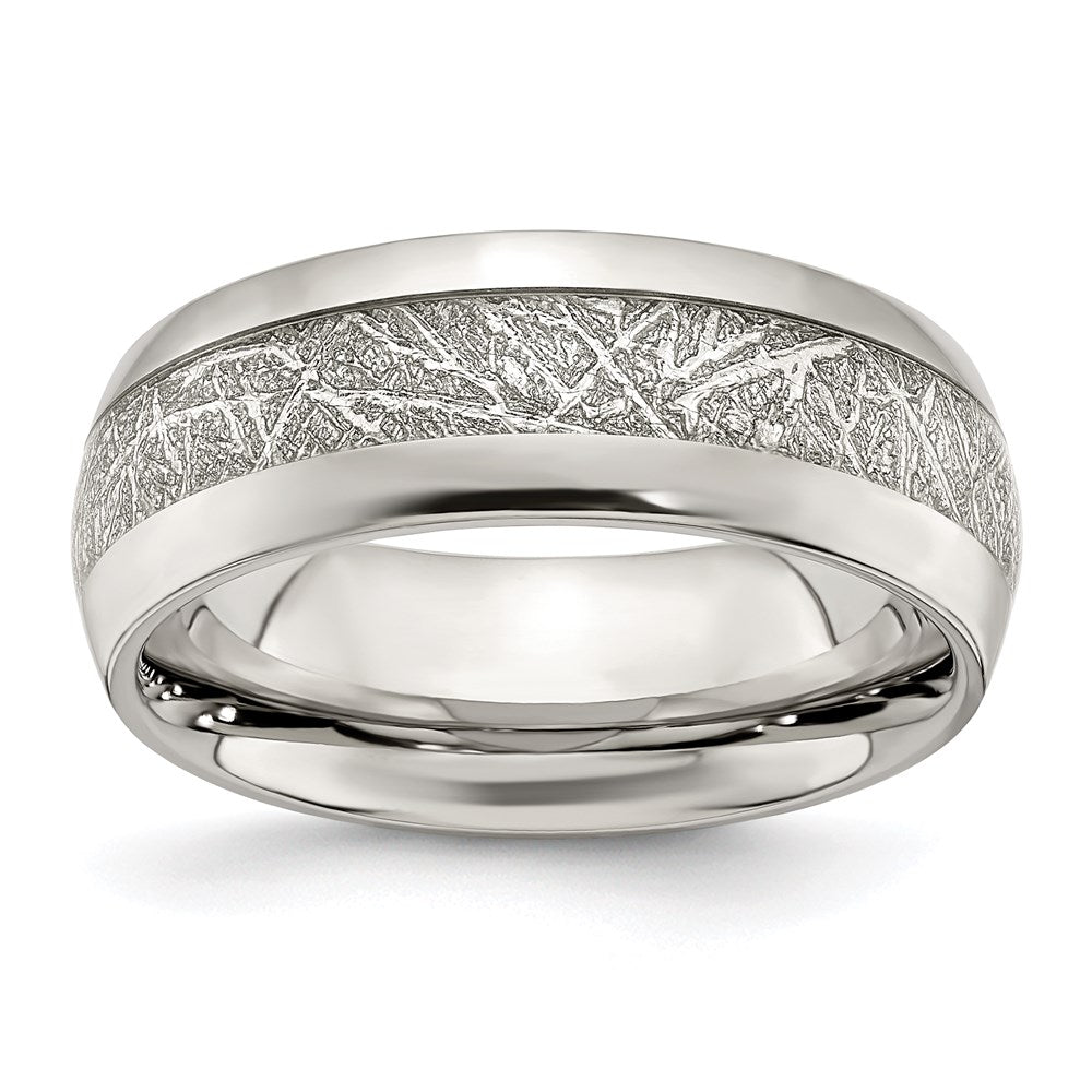 Men's Fashion Jewelry, Chisel Brand Stainless Steel Polished Glitter Paper Inlay Center 8mm Ring Band