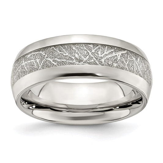Men's Fashion Jewelry, Chisel Brand Stainless Steel Polished Glitter Paper Inlay Center 8mm Ring Band