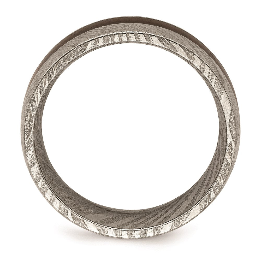 Men's Fashion Jewelry, Chisel Brand Damascus Steel Polished with Wood Inlay 8mm Ring Band