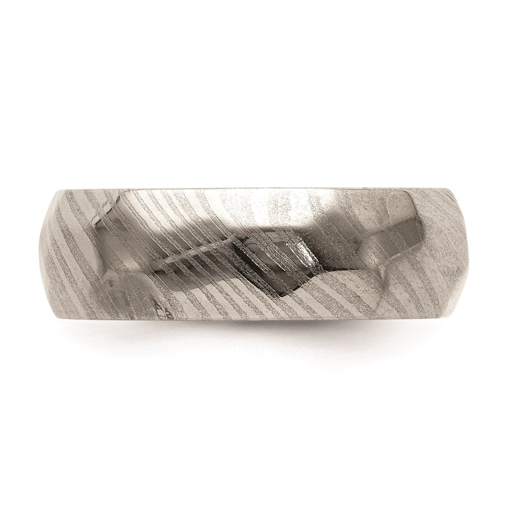 Men's Fashion Jewelry, Chisel Brand Damascus Steel Polished Faceted 7mm Ring Band