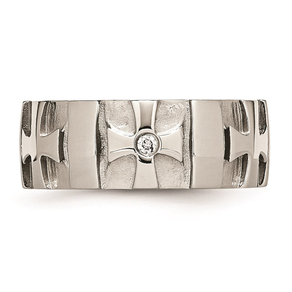 Men's Fashion Jewelry, Chisel Brand Stainless Steel Crosses w/Diamond 9.00mm Brushed & Polished Ring Band