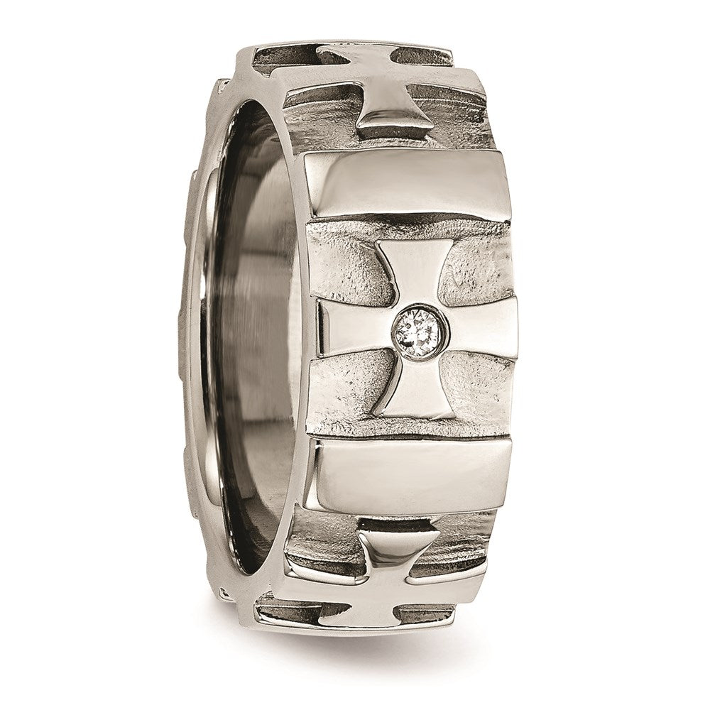 Men's Fashion Jewelry, Chisel Brand Stainless Steel Crosses w/Diamond 9.00mm Brushed & Polished Ring Band