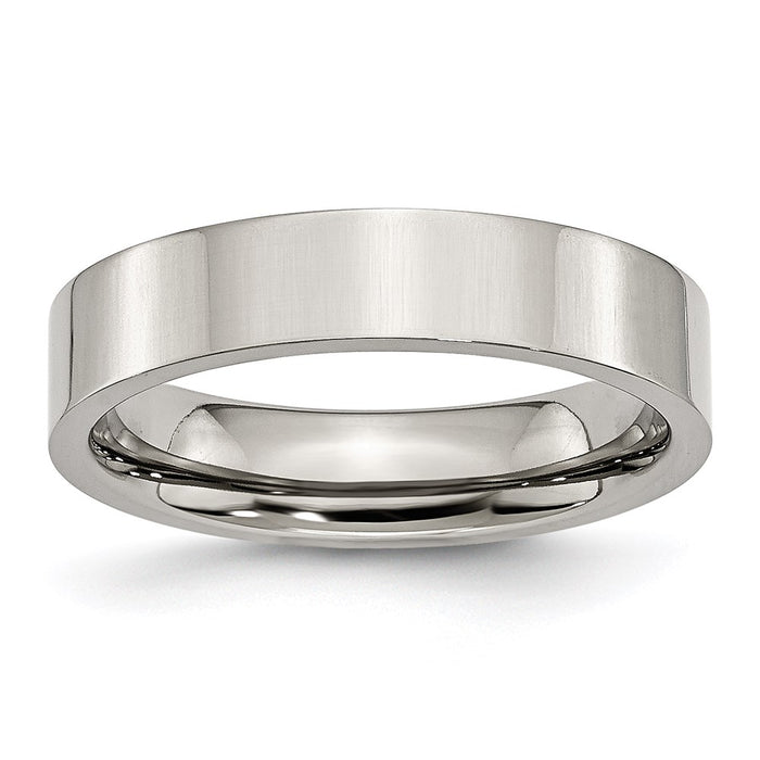 Unisex Fashion Jewelry, Chisel Brand Stainless Steel Flat 5mm Polished Ring Band