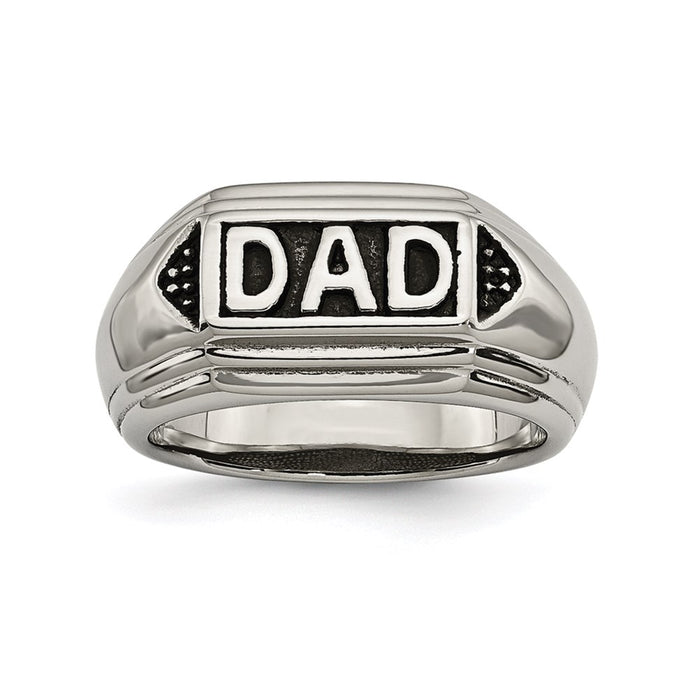 Unisex Fashion Jewelry, Chisel Brand Stainless Steel Black Enamel Polished Dad Ring Band