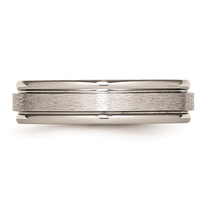 Unisex Fashion Jewelry, Chisel Brand Stainless Steel Grooved Edge 6mm Satin and Polished Ring Band