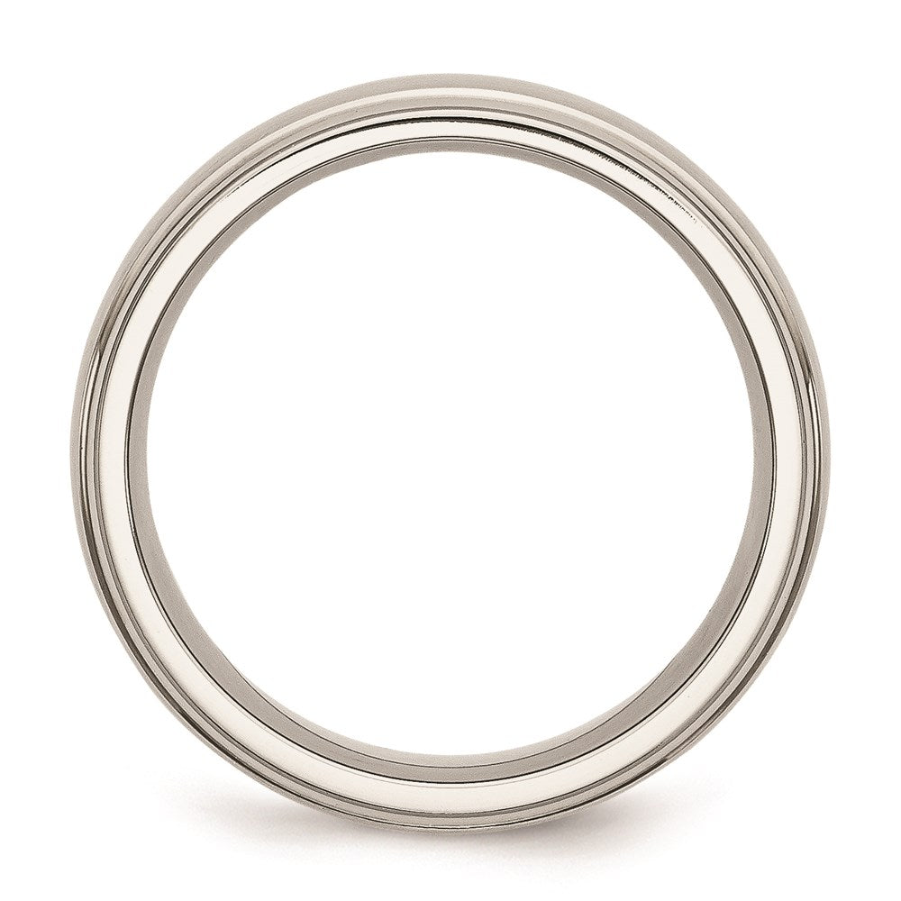 Unisex Fashion Jewelry, Chisel Brand Stainless Steel Ridged Edge 7mm Brushed and Polished Ring Band