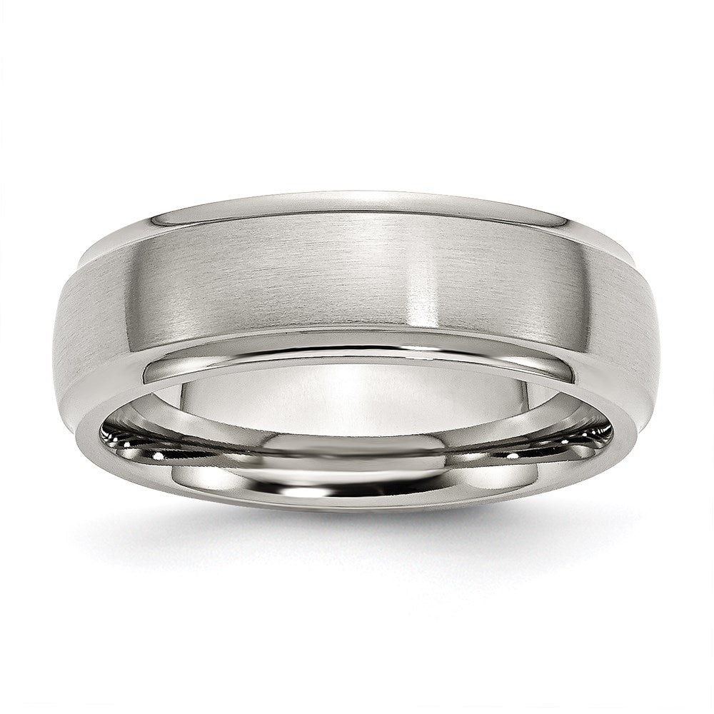 Unisex Fashion Jewelry, Chisel Brand Stainless Steel Ridged Edge 7mm Brushed and Polished Ring Band