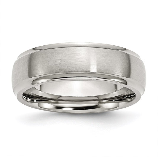 Unisex Fashion Jewelry, Chisel Brand Stainless Steel Ridged Edge 7mm Brushed and Polished Ring Band