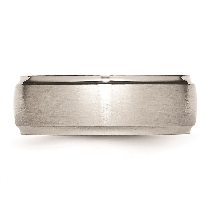 Unisex Fashion Jewelry, Chisel Brand Stainless Steel Ridged Edge 8mm Brushed and Polished Ring Band