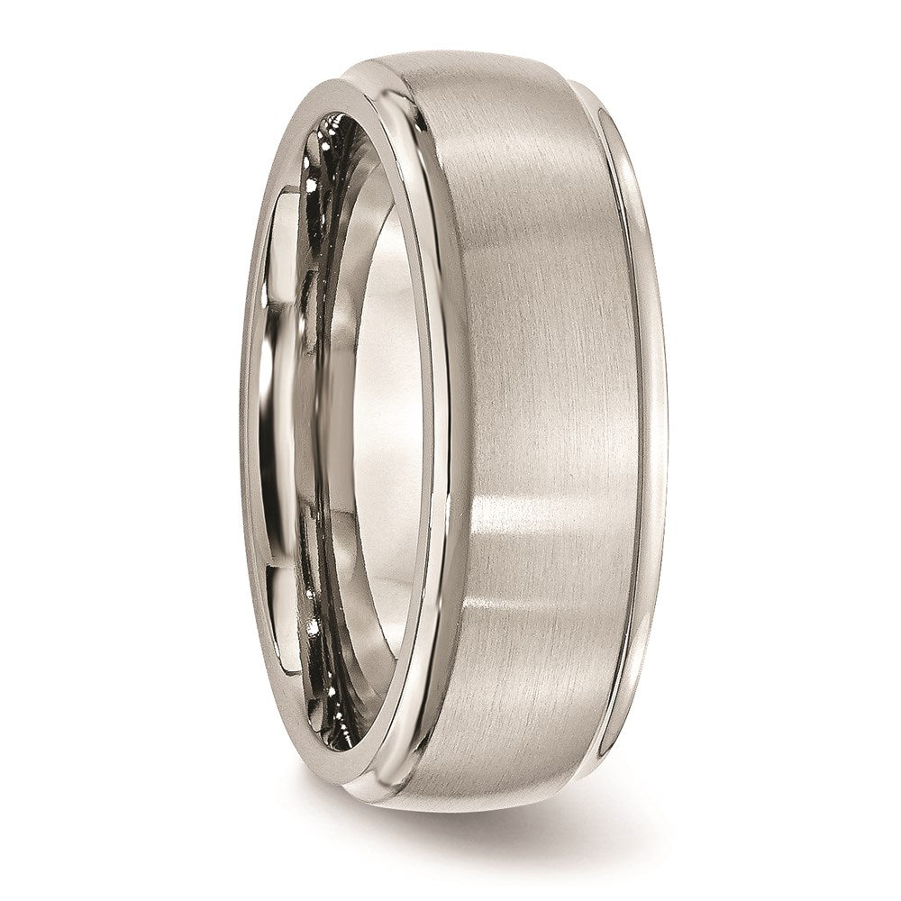 Unisex Fashion Jewelry, Chisel Brand Stainless Steel Ridged Edge 8mm Brushed and Polished Ring Band