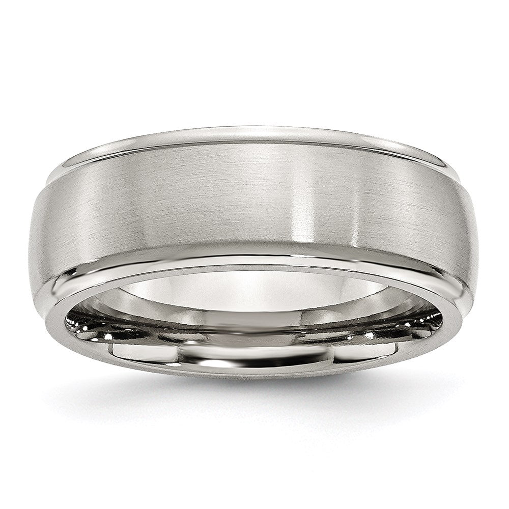 Unisex Fashion Jewelry, Chisel Brand Stainless Steel Ridged Edge 8mm Brushed and Polished Ring Band