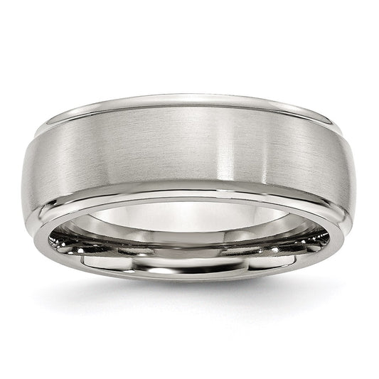 Unisex Fashion Jewelry, Chisel Brand Stainless Steel Ridged Edge 8mm Brushed and Polished Ring Band