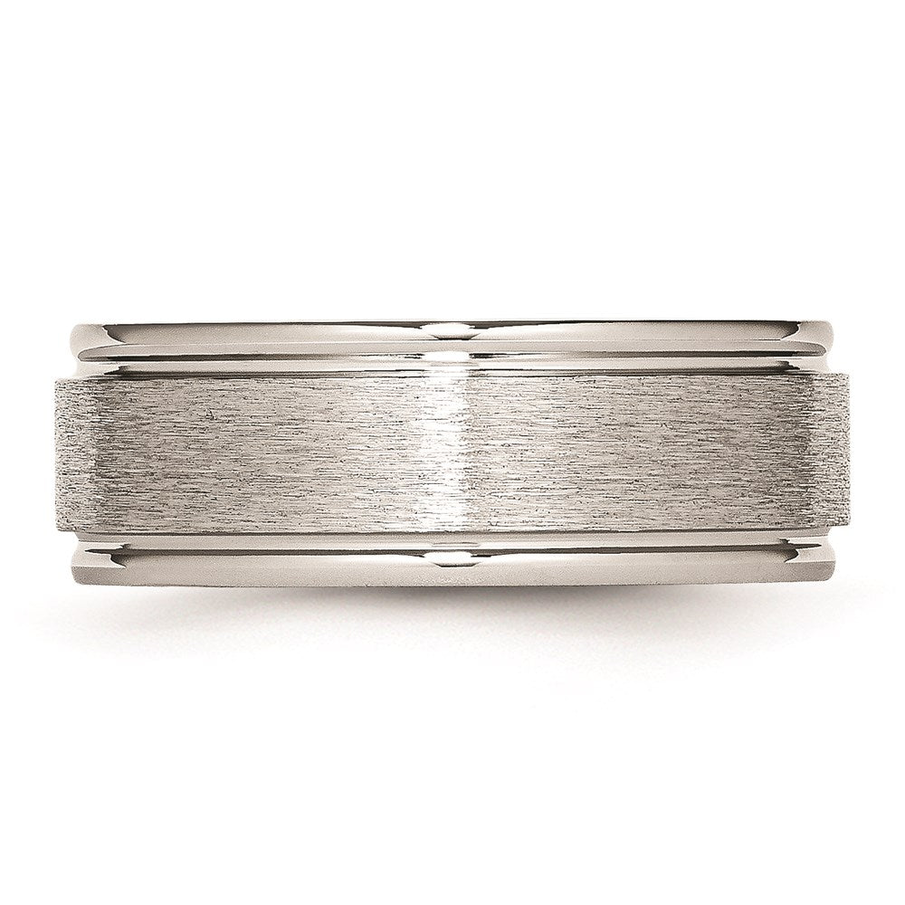 Unisex Fashion Jewelry, Chisel Brand Stainless Steel Grooved Edge 8mm Brushed and Polished Ring Band