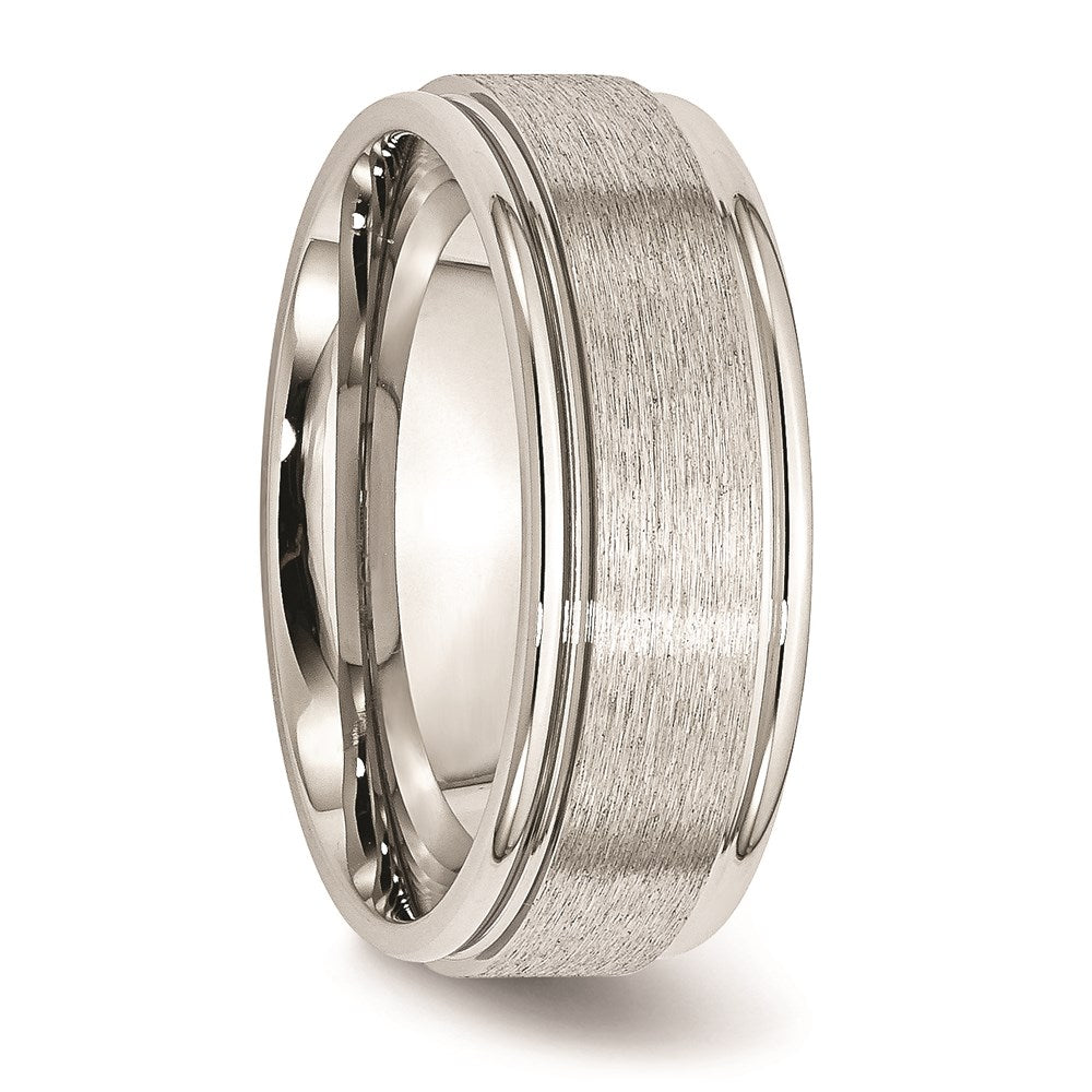 Unisex Fashion Jewelry, Chisel Brand Stainless Steel Grooved Edge 8mm Brushed and Polished Ring Band