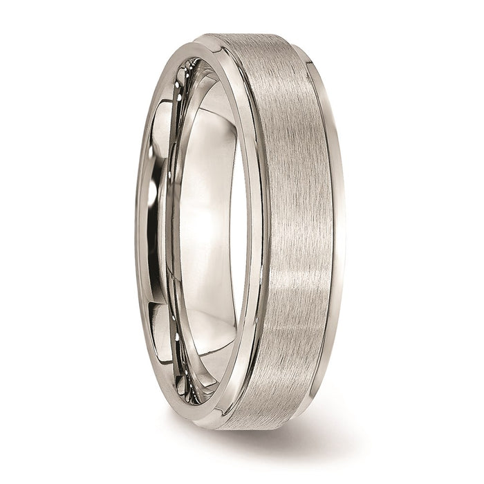 Unisex Fashion Jewelry, Chisel Brand Stainless Steel Grooved Edge 6mm Brushed and Polished Ring Band