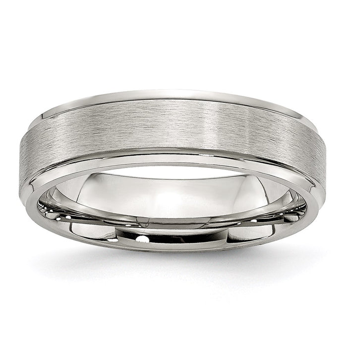 Unisex Fashion Jewelry, Chisel Brand Stainless Steel Grooved Edge 6mm Brushed and Polished Ring Band
