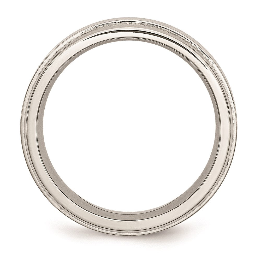 Unisex Fashion Jewelry, Chisel Brand Stainless Steel Ridged Edge 8mm Brushed and Polished Ring Band
