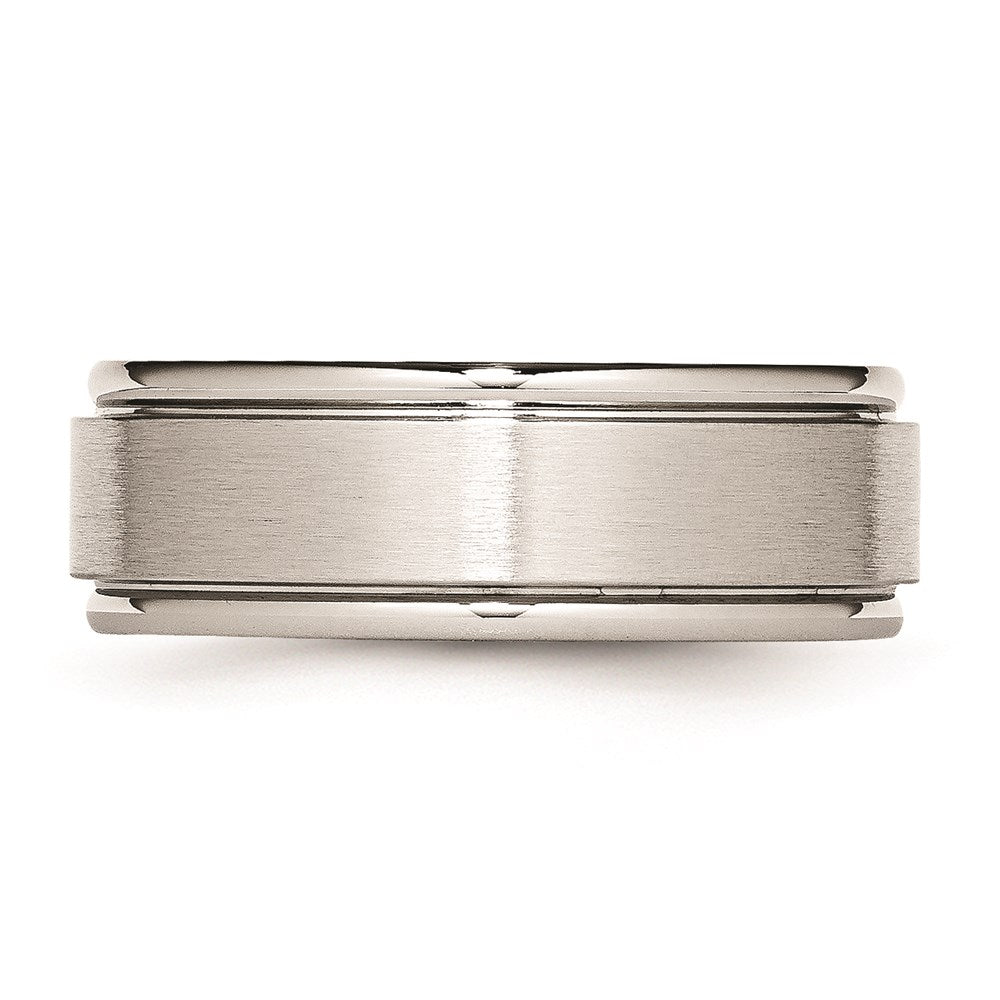 Unisex Fashion Jewelry, Chisel Brand Stainless Steel Ridged Edge 8mm Brushed and Polished Ring Band