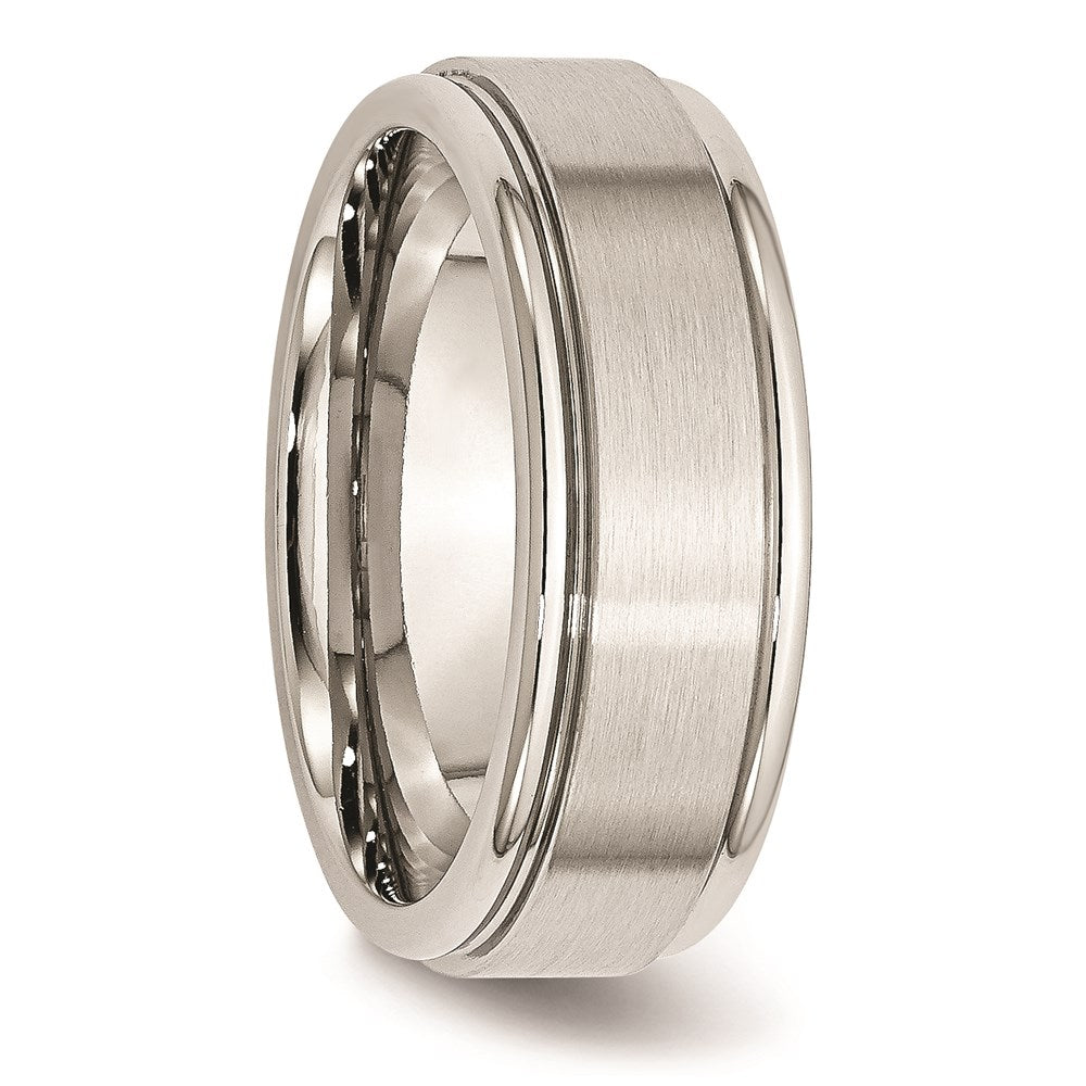 Unisex Fashion Jewelry, Chisel Brand Stainless Steel Ridged Edge 8mm Brushed and Polished Ring Band