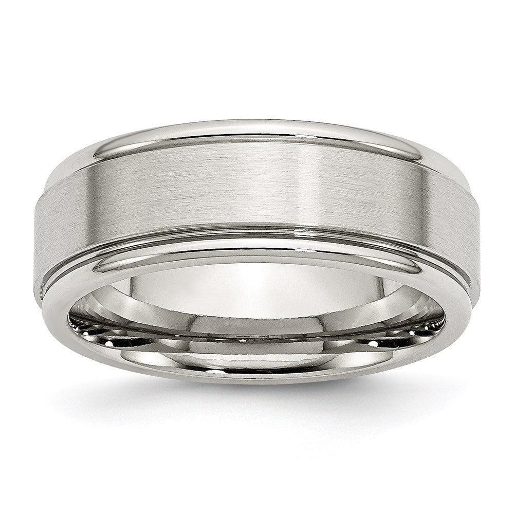 Unisex Fashion Jewelry, Chisel Brand Stainless Steel Ridged Edge 8mm Brushed and Polished Ring Band