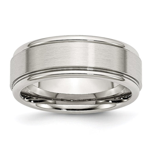 Unisex Fashion Jewelry, Chisel Brand Stainless Steel Ridged Edge 8mm Brushed and Polished Ring Band